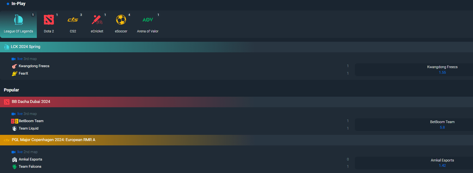 Esport games at Bitsler