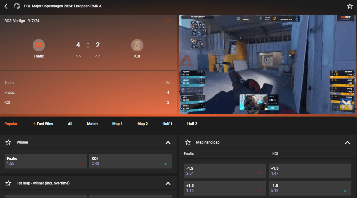 GGBet live betting and streaming