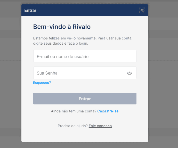 Registro e Rivalo apostas entrar