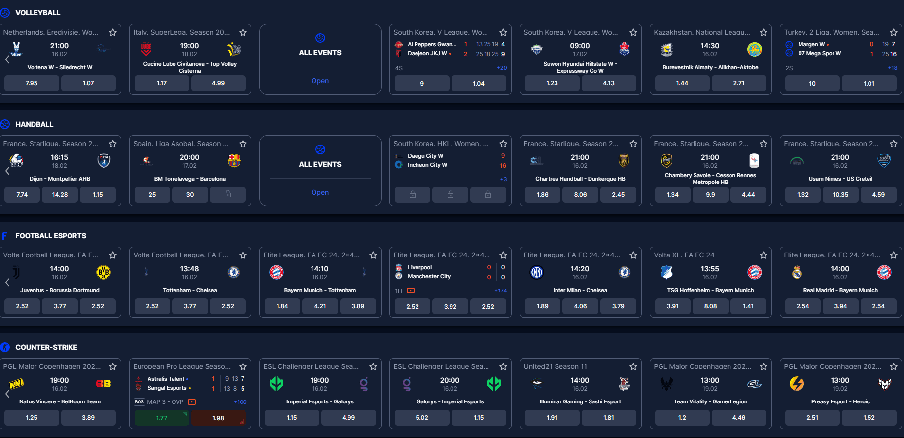 Sports and esport games at Vulkan