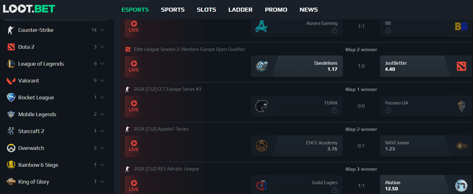 Lootbet betting on esport