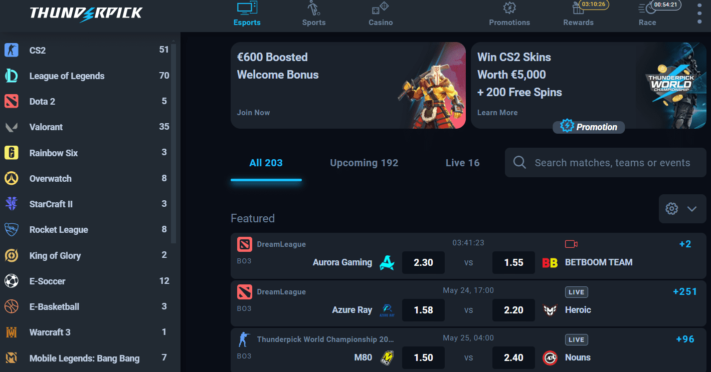 Thunderpick bet on esport