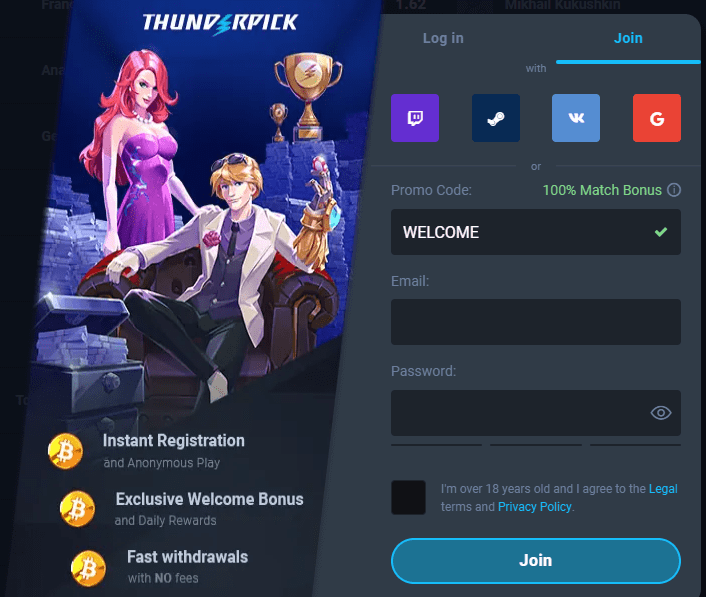 Thunderpick login
